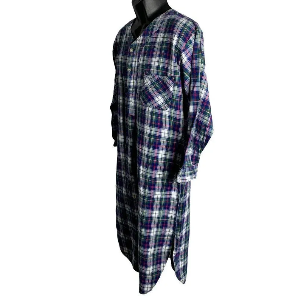 Vintage Mens Oscar de la Renta Nightshirt S Blue Plaid Pocket Button Long Sleeve